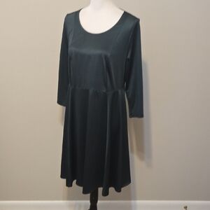Ellos Hunter green A-Line Dress with 3/4 Sleeves